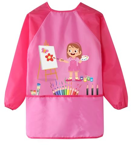 Tablier de peinture pour enfants imperméable pour 2 à 8 ans, tablier d'école imperméable à manches longues avec 3 poches, tablier de peinture pour enfants, tablier de peinture pour la peinture,