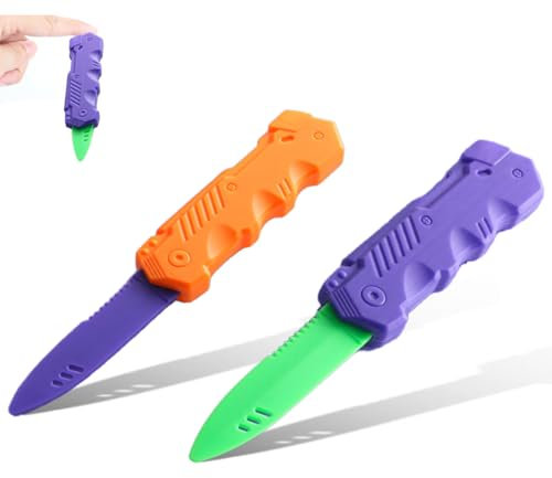 Tomedeks 2 Pezzi Fake Messer,Coltelli Da Pugnale A Scomparsa In Plastica,Coltellini Finti Con Lame Retrattili Giocattoli A Scatto Magici,Scherzartikel Kinder Per Bomboniere Carnevale(arancione/verde)