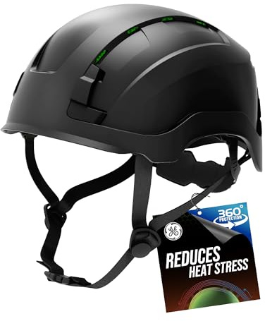GE Safety Helmet: ANSI Type 2, Advanced Impact Technology, Ultra Comfortable Memory Foam, Heat Stress Reduction, Compatible with Accessories, Adjustable Size - Black, Class C (Vented), OSHA Approved