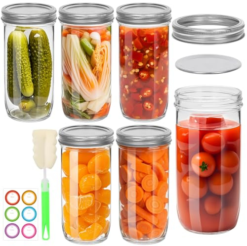 STARSIDE 24 oz Wide Mouth Mason Jars 6 Pack - Glass Canning Jars with Metal Airtight Lids and Bands for Canning, Preserving, Fermenting, Pickling, Meal Prep, Jam, Freezing, DIY Projects