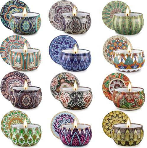 Bougies Parfumées Pour Femmes, Bougies D'aromathérapie Pour La Maison, 12 Bougies en pot de Cire de Soja à Combustion Longue Durée, Cadeaux Pour la Fête des Mères