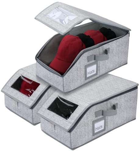 PH PandaHall 3 contenitori impilabili per cappelli, organizer per cappelli da baseball, scatole portaoggetti con coperchio trasparente per uomo, donna, armadio, camera da letto, casa, viaggi, regalo