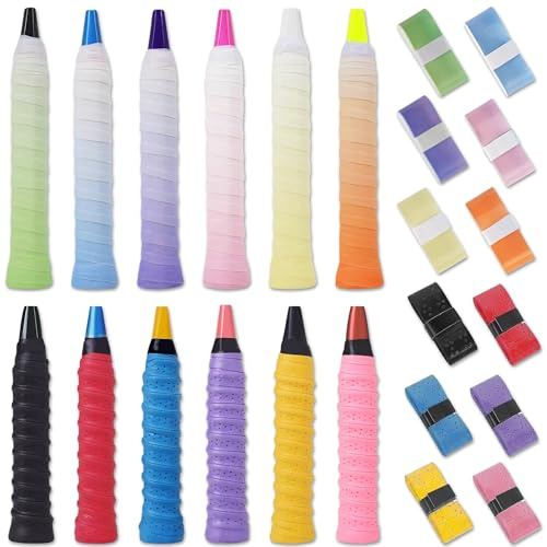 YinnFeen 12 Pezzi Fasce per Racchette da Tennis, 110 cm Nastro Racchetta Tennis Multicolore, Fascia da Badminton Grip Racchetta Anti Scivolo per Pickleball Tennis Padel Squash