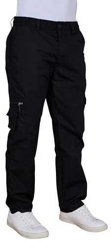 LABEL APPAREL Men's Cargo Trousers with Multi-Pocket Design Durable Workwear & Outdoor Pants for Men Lightweight Cargo Pants with Zip Pockets 35% Cotton 65% Polyester Blend Black Sizes X-Large