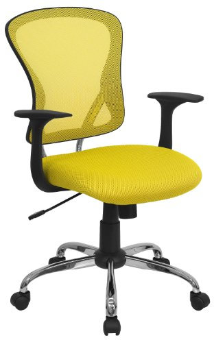 Flash Furniture Alfred Bürostuhl mit mittelhoher Rückenlehne, Netzstoff, drehbar, mit Chromfuß und Armlehnen, Gelb
