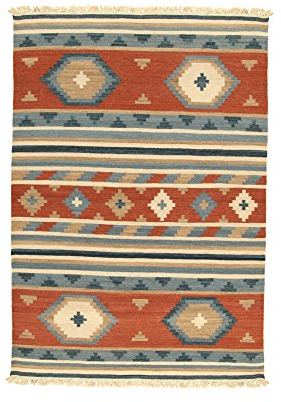 Kilim Carpets by Jalal Teppich In Kilim Jaipur Ney ziegelrot/blau 60 X 90 cm