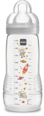 Mam Easy Active - Biberon ergonomique avec tétine de taille 3 (débit rapide), pour bébé de 4 mois et plus, 330 ml, ivoire