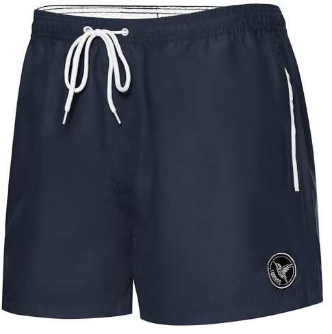 Ladeheid Costume Uomo Mare Extra Corto con Taschino, Medium Drawstring, Fodera in Rete, Costumi da Bagno, Boxer per la Spiaggia, la Piscina e Il Surf LA40-199 (Blu Marino, XL)
