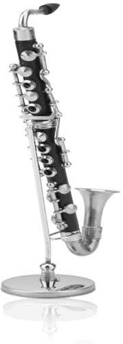 Modello di clarinetto, 13cm clarinetto Basso in Miniatura con Supporto, Clarinetto Ornamenti Replica in Miniatura con Ornaments, Mini Strumento Musicale Modello di casa delle Bambole Ornamento