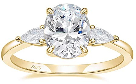 EAMTI 3 Carat 925 Sterling Silver Engagement Rings 3 Stones Oval Cut Cubic Zirconia Wedding Rings for Her Engagement Rings for Women Size 3-11, Metal, Cubic Zirconia