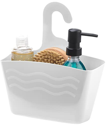 Beldray LA085078WHTTS Shower Basket With Hook Hanger - Space Saving Bathroom Organiser for Toiletries, Shampoo Holder, No Drilling Shelf, Rustproof, White
