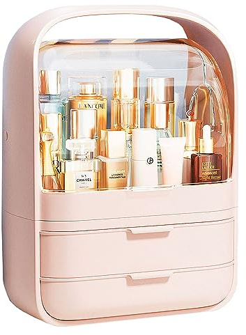 JOYBOS Caja de almacenamiento de cosméticos a prueba de agua y polvo rectangular rosa