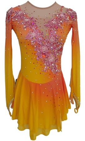 LIUHUO Figure Skating Dress Yellow Gradient and Embroidery Pattern Competition Performance