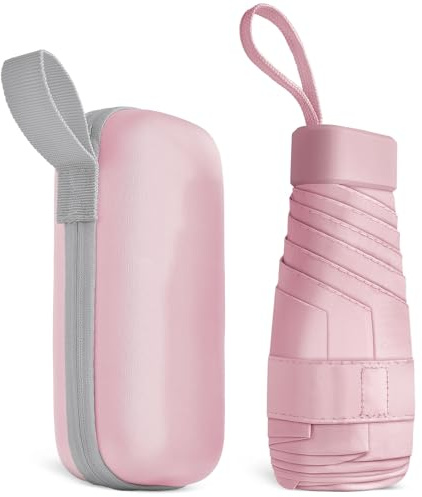 Aolso Mini Regenschirm, 6 Rippen Tragbarer Reiseschirm mit Kapselhülle, UV-Schutz, kompakter, Windfest kleiner Taschenschirm mit Etui für Männer und Frauen (Rosa)