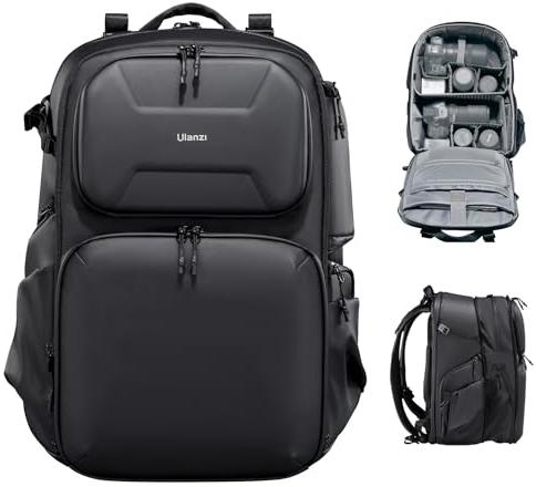 ULANZI BP10 35L Hartschalen-Kamerarucksack, Professionelle Wasserdichte Fotografie Kameratasche für Fotografen Unisex Drohne Dslr Spiegellose Kamera Objektiv Stativhalterung 17'' Laptop Schwarz