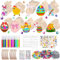 Holzanhänger Ostern Zum Bemalen, 291 Stück Basteln Set für Kinder, Osteranhänger Holz, Mit Aquarellstift, Strass, Deko Schnur, Augen, Osteraufkleber