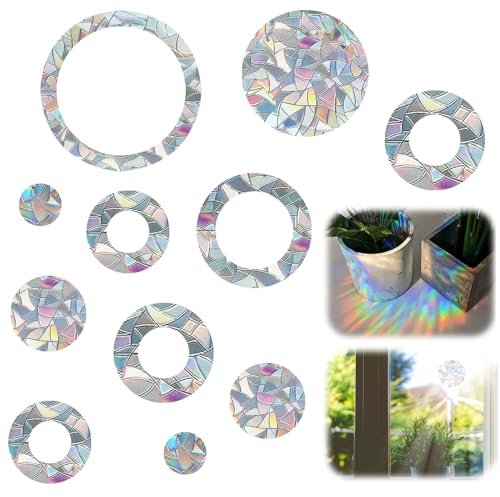 24 Stück Prisma Fensteraufkleber Kreis,Suncatcher Sticker,Vogelschutz für Glasscheiben,Vogel Anti Kollisions Fenster Aufkleber,Fensteraufkleber Vogelschutz,Anti Kollision Fenster Aufkleber