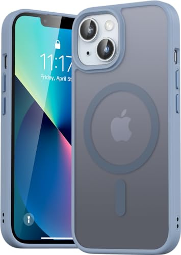 Natiiozie Magnetica Cover per iPhone 13/iPhone 14 Compatibile con MagSafe Custodia Traslucida Opaca Posteriore, Antiurto Anti-impronta Resistente ai Graffi Protettiva Case,Blu