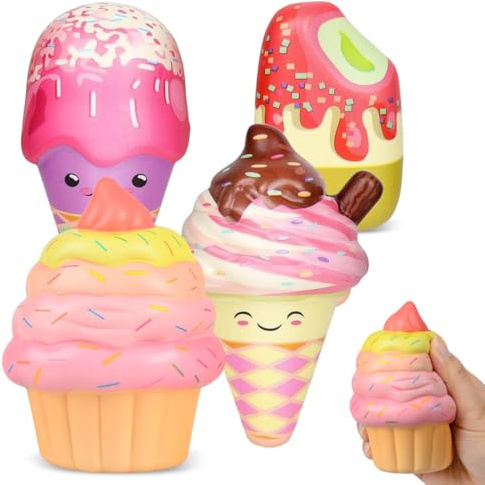 DJLLA 4 Pezzi Giocattoli Squishy, Antistress Ansia Autismo Squishies Giocattoli Adorabili Kawaii Gelato Giocattoli Sensoriali Morbidi per Ragazze Bambini e Adulti, Regali di Compleanno di Natale
