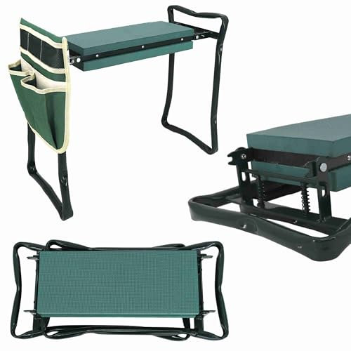 Domarex Gartenhocker - Klappbarer Gartenarbeitshocker Jared 60x28x49 cm – Faltbar – Tasche zur Aufbewahrung von Werkzeugen - mit Aufbewahrungskorb für Gartengeräte - Garten