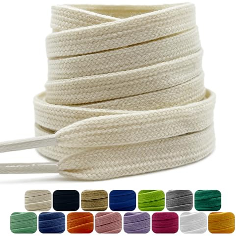 Dafannis 2 Paia Lacci in Cotone, Lacci Piatti (largi 9 mm) per Scarpe da Ginnastica, Scarpe Sportive, Scarpe da Lavoro, Scarpe da Corsa, Stringhe Scarpe da Calcio