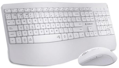 SUBBLIM Combo Teclado y Ratón Inalámbrico, Conexión Dual Bluetooth 5.3 y USB, Diseño Ergonómico, Batería Recargable, Blanco