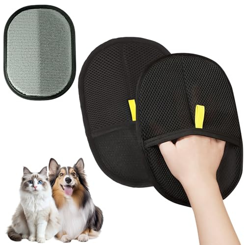 AMFUN 2 Piezas Guantes para Aseo de Mascotas, Quitapelos, Doble Cara para Perros y Gatos, Pelaje Saludable, Limpieza, Depilación y Fines de Belleza