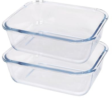 Argon Tableware Rectangular Glass Cake Dishes - 17cm x 12.5cm - 2X Small Deep Pie Brownie Cheesecake Bread Sponge Oven Baking Tin Tray Pan | Microwave Safe, Freezer Safe