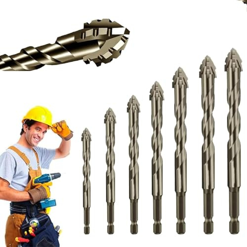 Punta per trapano eccentrica seghettata a quattro taglienti, a quattro taglienti, ad alta durezza, set di punte a testa inclinata, multifunzione, adatta per metallo, pietra, vetro, cemento