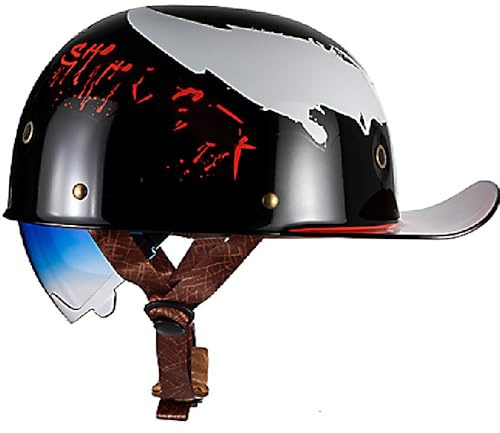 WZGGTEAM Motorrad Halbhelm, Halbschalenhelm mit Farbverlauf Blaue GläSer, Baseballmütze-Helm ECE-Zulassung Motorradhelm Baseball Cap mit Atmungsaktiven Poren Schnellverschluss