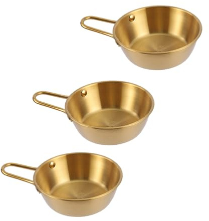 Alipis 3 pièces Bol à Vin Coréen Inox Doré avec Poignée Set de Bols à Soupe et Riz pour Maison Restaurant Barbecue Résistant et Pratique