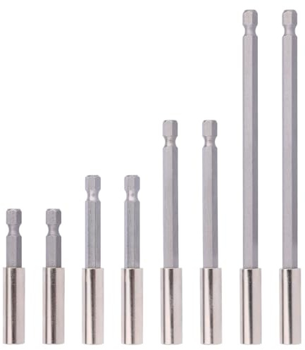 8pcs Magnetic Drill Bit Extender Extension Set, Carbon Steel 1/4in Hex Shank Impact Bit Holders Accessories for Quick Change Ideal for DIY Automotive & Repair Work (4 Sizes)