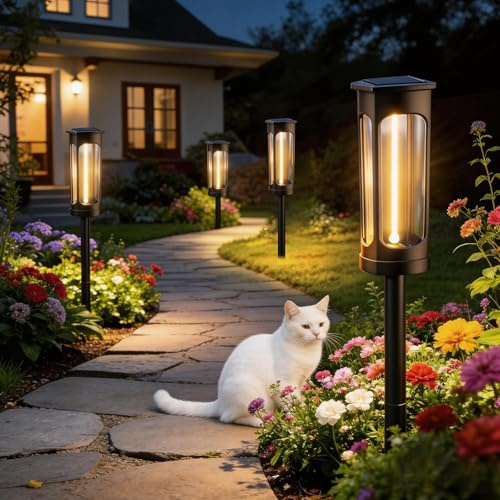 A.bigwhale Lámparas solares para Exteriores, Luces Solares Exterior Jardín, 4 Piezas Impermeables Luces LED Solar Luminosas para Caminos Jardines Terrazas Césped y Patios
