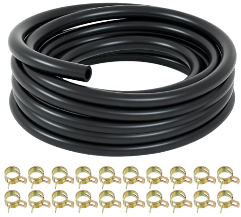 Tuyau de Carburant Kit 2,4 Mètres, 5 mm Tuyau D'essence Noir avec 20 Colliers de Serrage, Conduite D'essence pour Tondeuses à Gazon Générateurs Tracteurs Voitures et Petits Moteurs