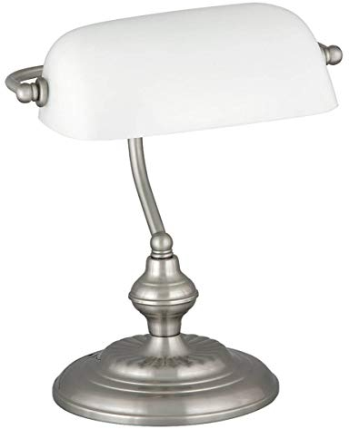 rabalux Bankerlampe Weiß Satin-Chromfarben Bibliothekslampe Leselampe E27 Fassung Metall IP20, R4037