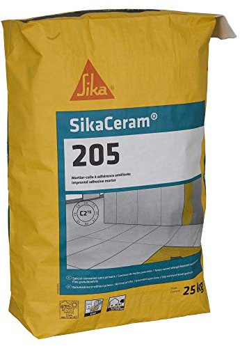 SIKA - Mortier-Colle à carrelage classé C2-ET - SikaCeram 205 Gris - Intérieur et Extérieur - Carreaux de toutes porosités - Résistant au glissement - 25kg