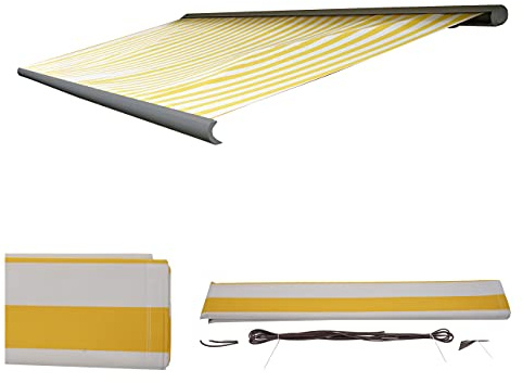 Funda de recambio para toldo T122, cofre completo de recambio protección solar 4x3m ~ acrílico amarillo-blanco