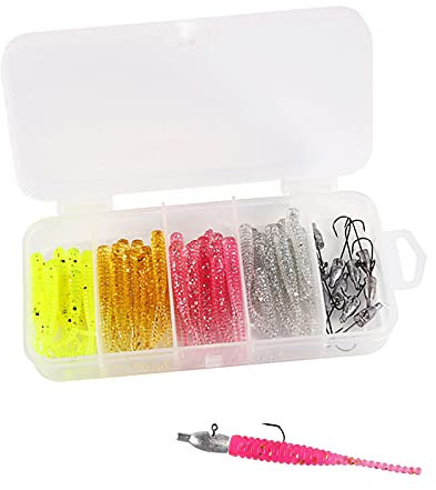 Ltsbaed Esche Artificiali da Pesca Esca Morbida per Pesca Trota con Gancio di Piombo Esche di Plastica Porta Artificiali Esca per Pesca Trota Spigola Pesca a Forma di Verme Artificiale 50 Pezzi