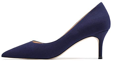 EDEFS Donna Décolleté Classiche a Punta, Tacco Gattino alla Moda, Scarpe da Vestire Ufficio Eleganti, Camoscio Navy Taglia EU39
