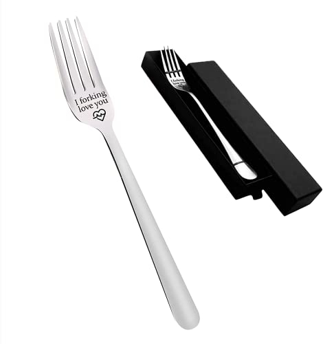 I Forking Love You Fork with Gift Box Engraved Fork Stainless Steel Dinner Forks Lettering Forks for Boyfriend Girlfriend Couples Valentines Day Gifts