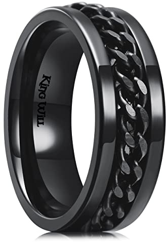 King Will Intertwine - Anello girevole da uomo, 8 mm, colore: nero/blu/argento, T 1/2, Acciaio inossidabile, Nessuna pietra preziosa