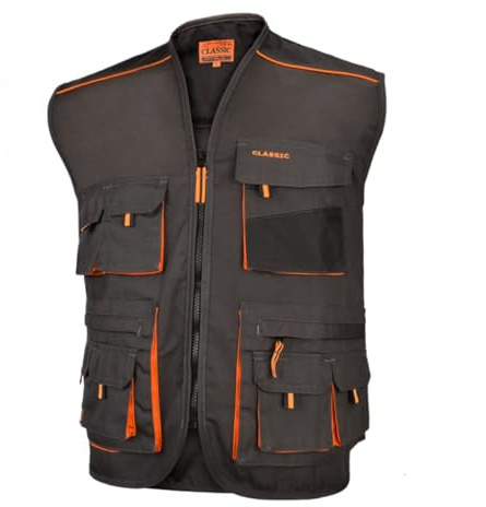 ART.MAS Multi pocket Waistcoat Mens Safety Work Vest, Polyester & Cotton Material, Extra Warm, Adjustable, Cosy Work Safety, 6 Zip Utility Phone & Gadget Pockets (42/44 Inch - 60 EU)
