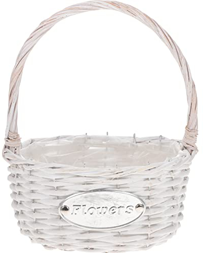 PATKAW Hochzeit Blumenmädchen Korb Rattan Blumenkorb Blütenkorb Süßigkeiten Aufbewahrungskorb Osterei Korb Mit Griff Für Hochzeitszeremonie Partyzubehör Weiß