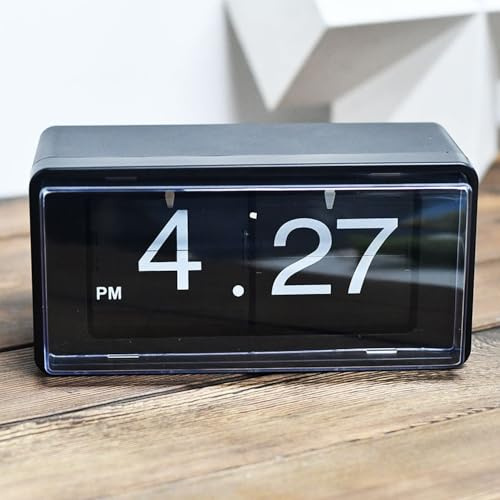 BHning Retro Style Flip Clock,Auto Page Turning Transparent Cover Digital Flip Desk Clock. Classic Mechanical Battery Operated Digital Display,Home and Office Decorations(No Battery Included) (Black)