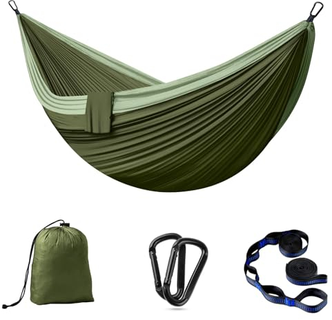 Hängematte Outdoor Camping Hängematten 2 Personen 300 x 200 cm Ultraleicht Tragbar Reise Hängematte bis 300 kg Tragfähigkeit Fallschirm Nylon Garten Strand Doppelhängematte Atmungsaktiv Hammock