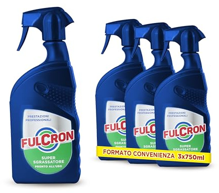 FULCRON Sgrassatore Pronto all'Uso, Super Sgrassatore Spray Professionale, Igienizzante Universale, Per Ogni tipo di Sporco, Pulizia Profonda, Profumato, 3 x 750 ml