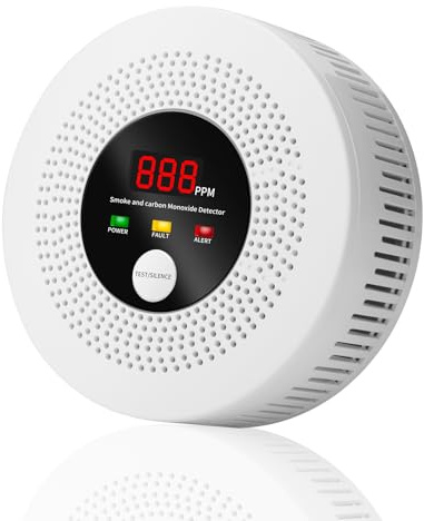 3-in-1 Smoke and Carbon Monoxide Detector 10-Year Battery-Powered Heat Alarm with Clear LCD Display and Sound Warning for Home Reliable Detector for Enhanced Safety and Protection (Includes Batteries)