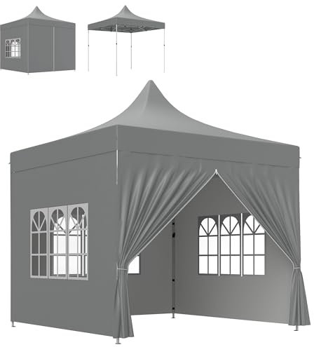 Outsunny Carpa Plegable Pop-up Gazebo 3x3 m Cenador Plegable con 4 Paredes Laterales Anti-UV Altura Ajustable Marco Metálico Robusta y Bolsa de Transporte para Camping Fiestas Gris