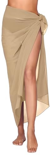 LEEQ Jupe Sarong Paréo Long Wrap de Plage de Femme imprimé Chiffon Robe de Plage pour Bikini Maillot de Bain Vacances, à Porter au-Dessus du Maillot de Bain, Brun clair