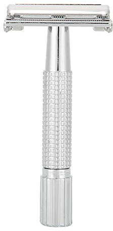 Rasoir de Rasoir Masculin à Double Bord Manuel Classique avec Poignée en Alliage en Zinc et étui de Transport Cuir, à Barbe Droit avec Miroir intégré pour le Toilettage
